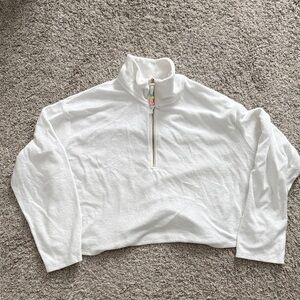 Stoney Clover by Target White Quarter-Zip Terry Pullover with Beaded Zipper